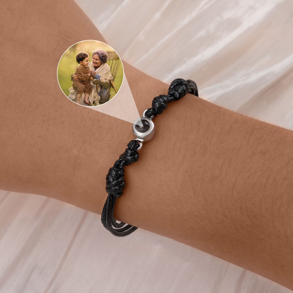 Personalized Braided Rope Memorial Photo Projection Bracelet for Mom, Grandma