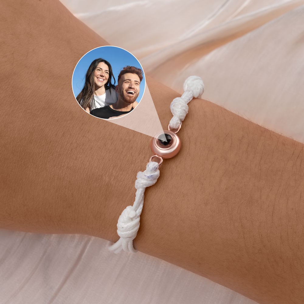 Personalized Braided Rope Photo Projection Bracelet Gift for Couples, Anniversary