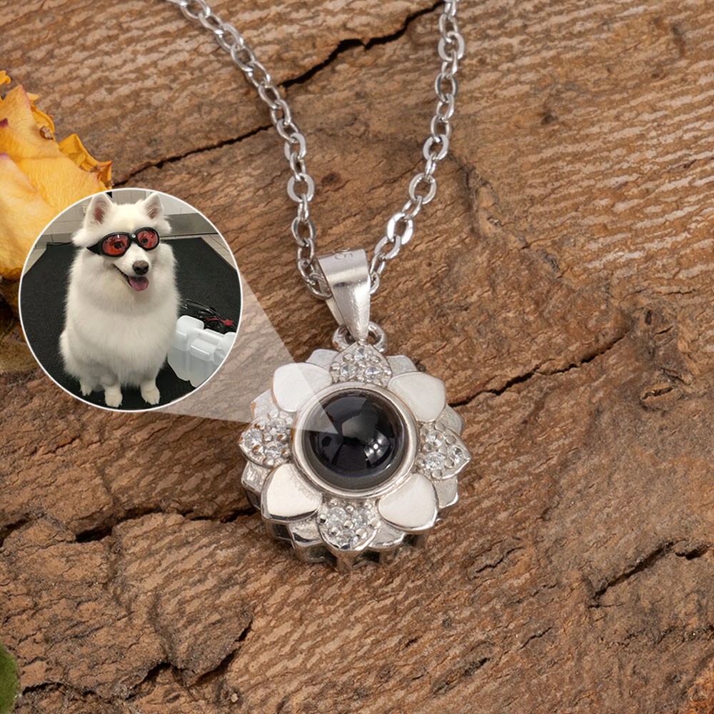 Personalized Memorial Sunflower Pet Photo Projection Necklace Christmas, Birthday Gift