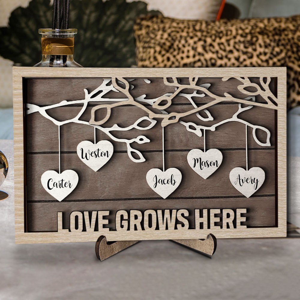 Personalized Wood Family Tree Sign with Engraved Names Christmas Gift