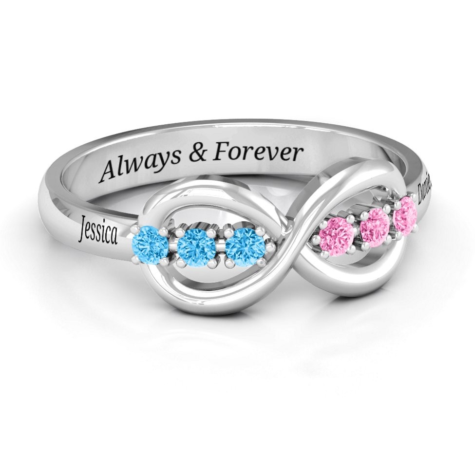 S925 Sterling Silver Personalized Eternity Birthstone Ring For Her