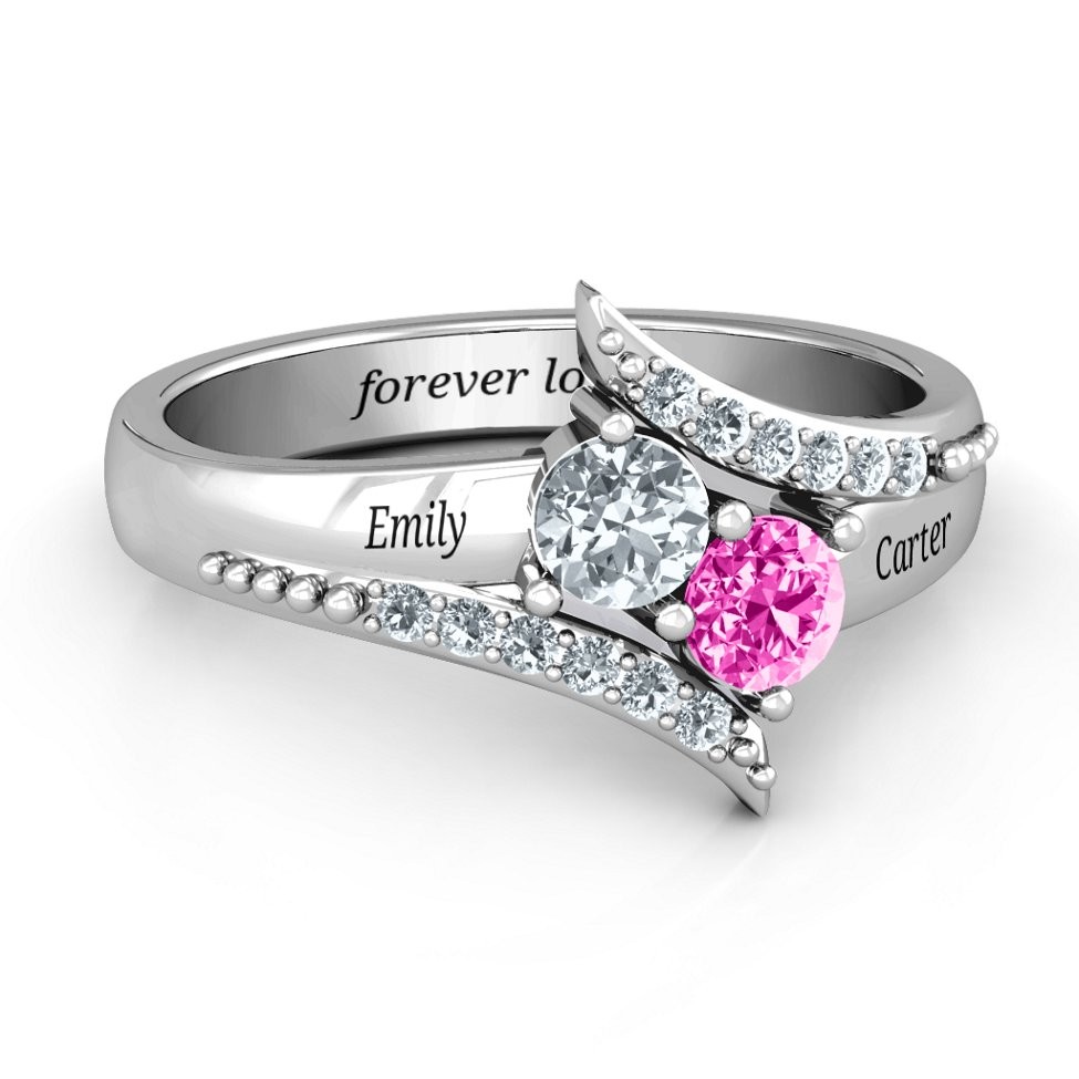 S925 Sterling Silver Personalized Birthstone Promise Ring With Engraving