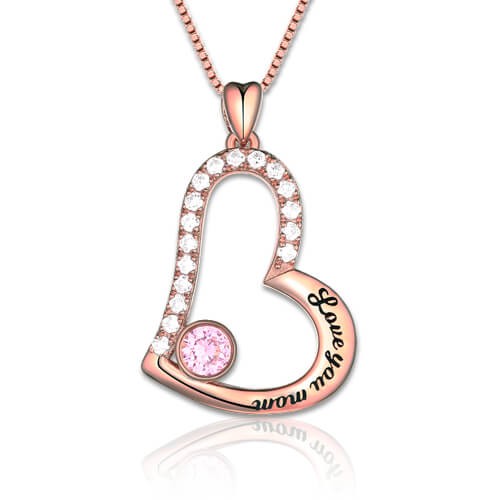 Love You Mom  Birthstone Necklace