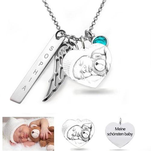 Engraved Heart Photo Pendant Necklace