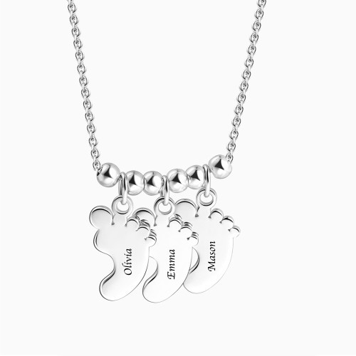 Engravable Baby Feet Necklace with 1-6 Pendants