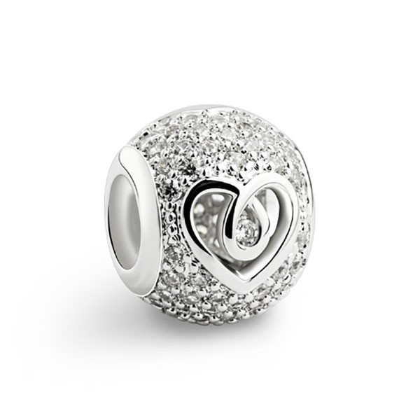 Silver Sparkle Hollow Heart Charm