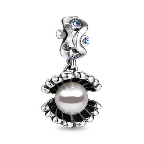 Sparkling Pearl Shell Charm Blue Silver