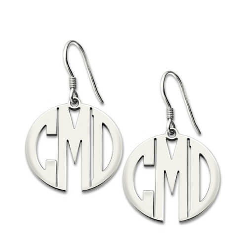 Circle Monogrammed Initial Earrings Sterling Silver