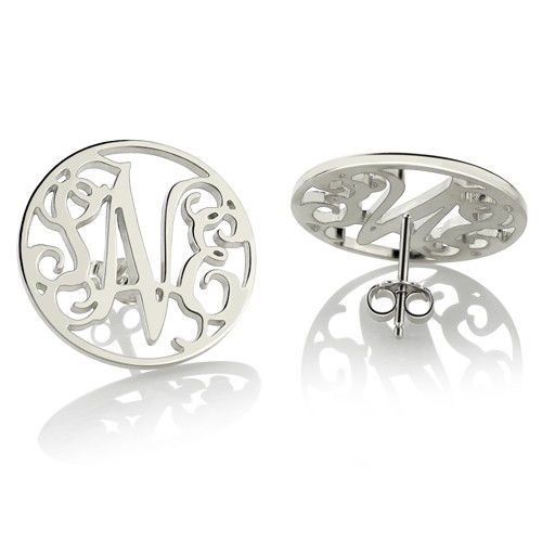 Personalized Circle Monogram Stud Earrings Sterling Silver