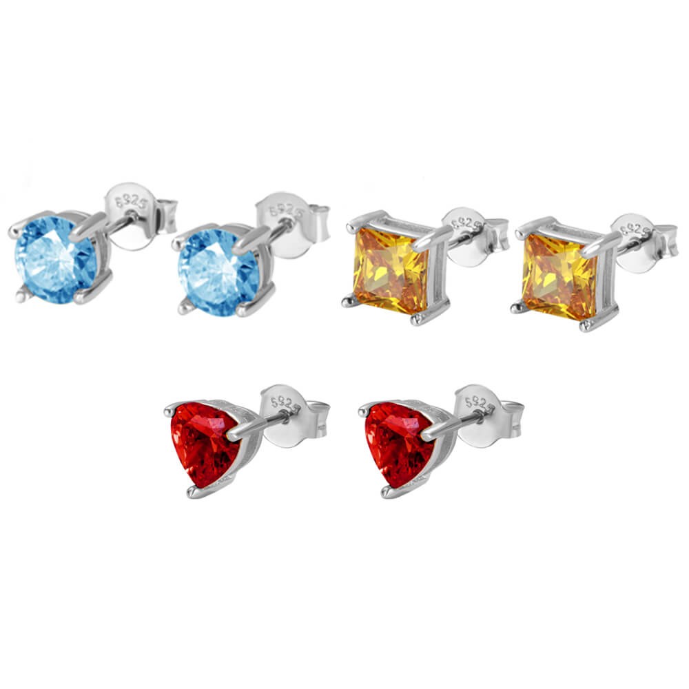 Personalized Week Birthstone Stud Earrings in Silver Pack of 7