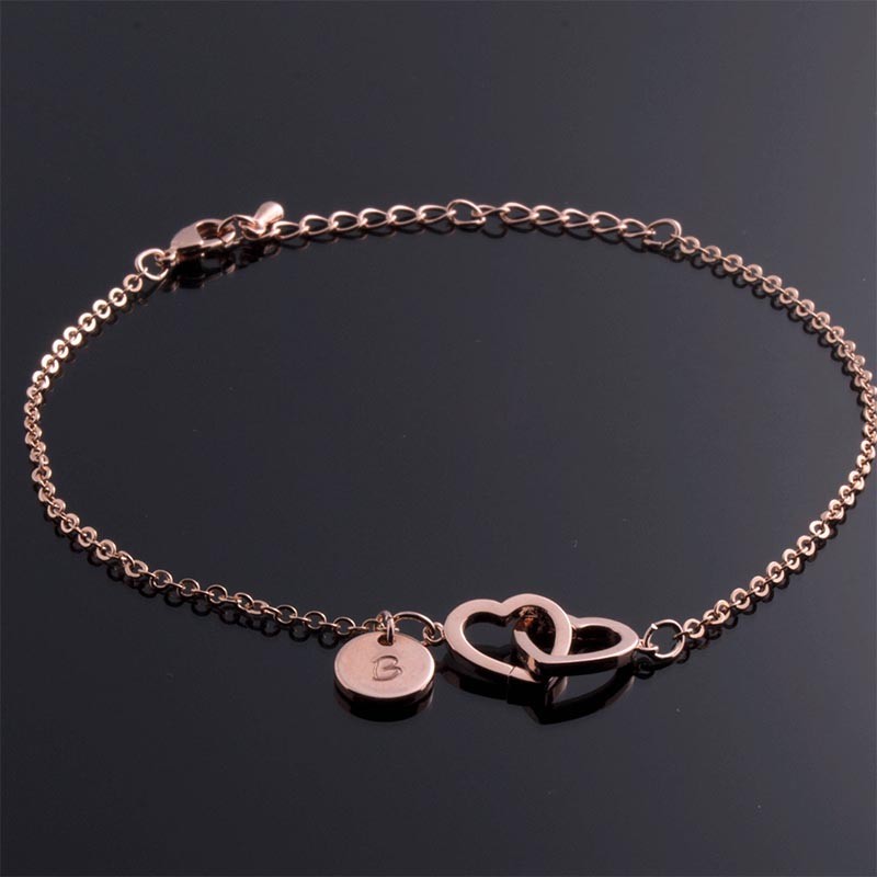 Personalized Double Hearts Anklet