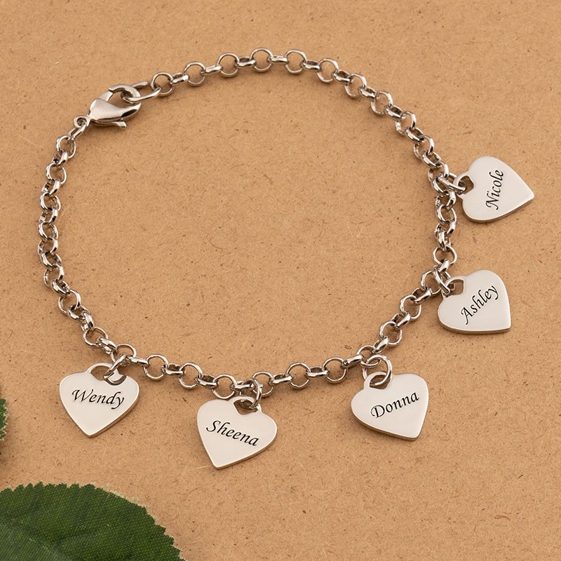 Personalized Bracelet with 1-8 Custom Heart Charms