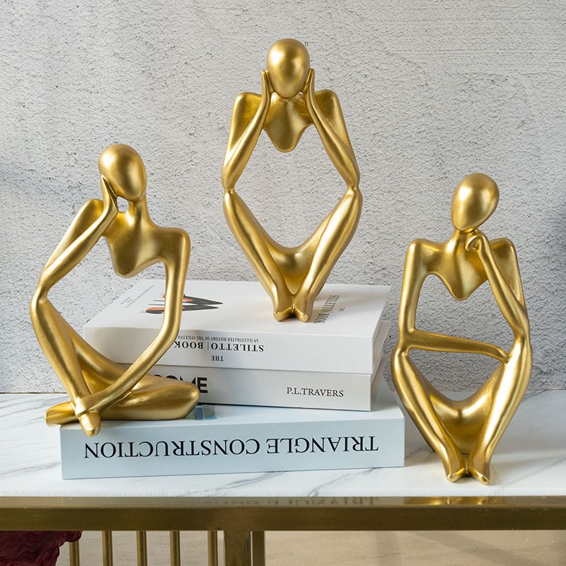 Nordic Style Golden Abstract Thinker Figurines Modern Art Office Home Decor Christmas Birthday Gift