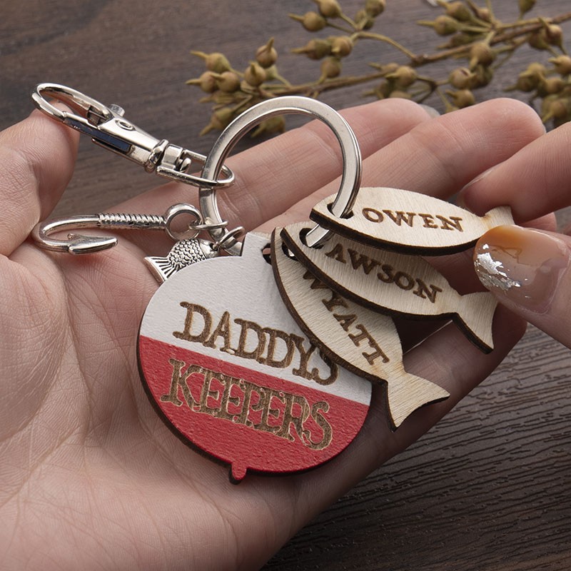 Handmade Father's Day Gift Personalized Fishing Keychain We're Hooked on Daddy Dad Grandpa