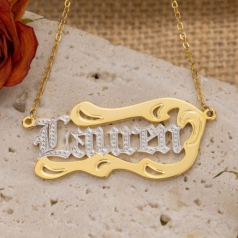 Personalized Two-Color Name Necklace Anniversary Birthday Gift for Her