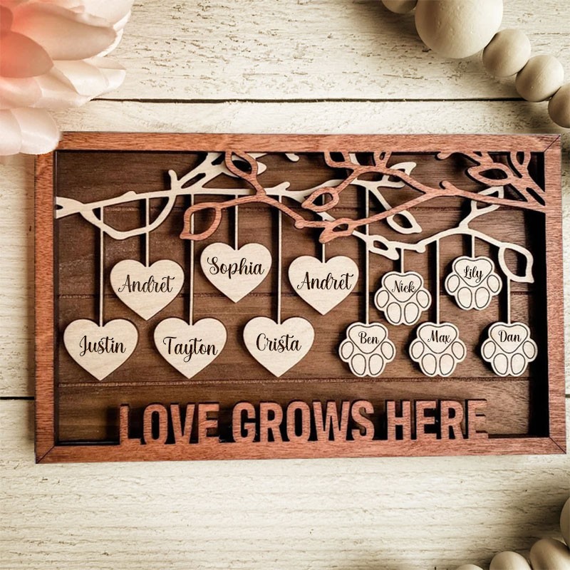 Personalized Wood Family Tree Sign with Engraved Names Christmas Gift